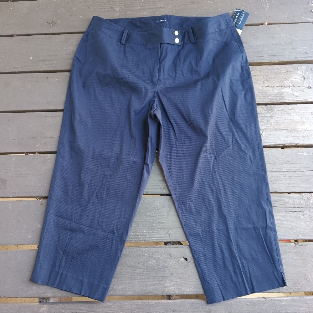 Jones New York Navy Stretch Pinstripe Plus Pants Women's Size 20W